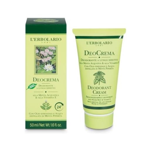 L'Erbolario deocrema alla menta acquatica e alla vitamina e - deodorante a lungo effetto con olio essenziale e acqua distillata di menta piperita - 50 ml