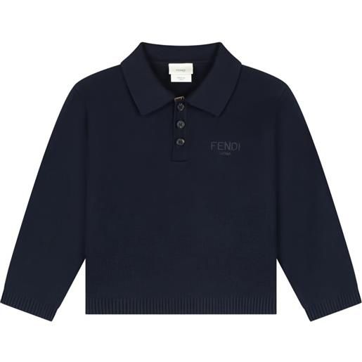 Fendi Kids polo con logo ricamato - blu