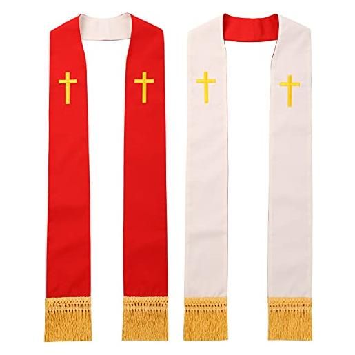 BLESSUME church pastor - stola reversibile con nappe, bianco e rosso #1, 0