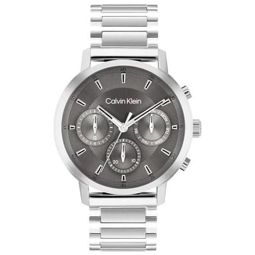 Calvin Klein orologio analogico multifunzione al quarzo da uomo collezione gauge con cinturino in acciaio inossidabile argentato - 25200493, grey