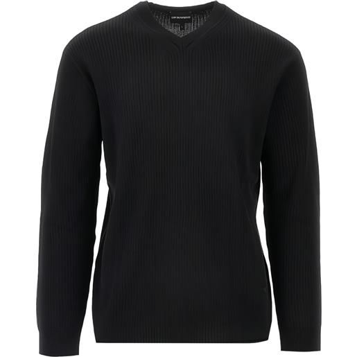 Emporio Armani maglione a coste con scollo a v - nero