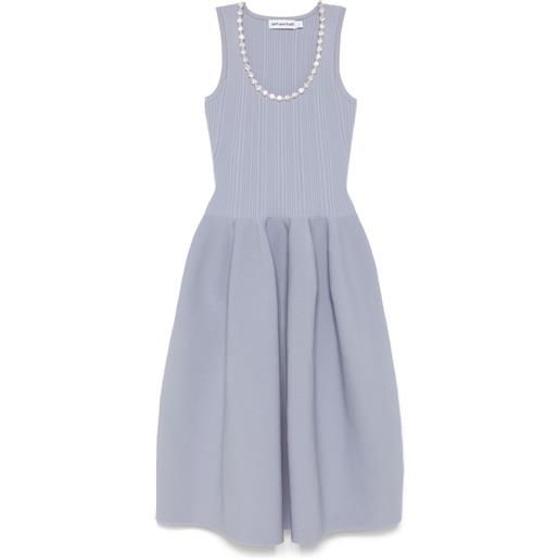 Self-Portrait abito midi a coste con strass - blu