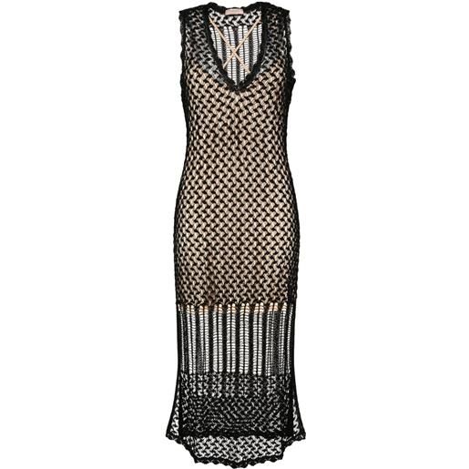 TWINSET abito midi traforato - nero