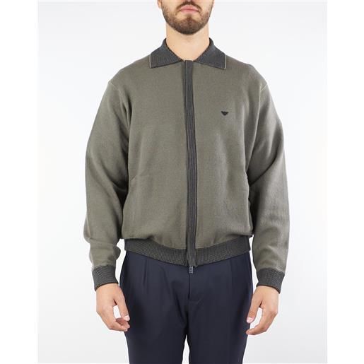 EMPORIO ARMANI cardigan fango in pura lana con colletto