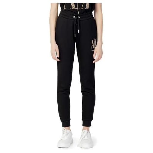 Armani Exchange pantaloni da jogging da donna in spugna con coulisse, pantaloni da allenamento con logo, borchie nero/oro, l