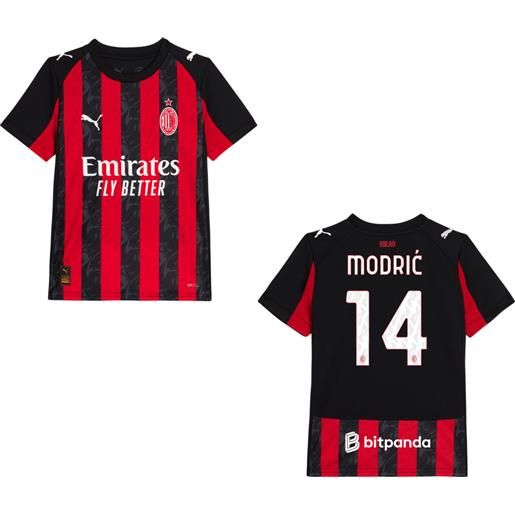 PUMA ac milan junior home jersey replica 2025/2026 modric 14 kit maglia + stampa giocatore bambino