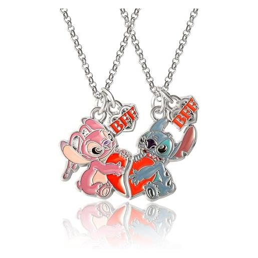 Disney lilo & stitch - set di 2 collane per migliori amiche con ciondolo bff e stitch, licenza ufficiale, alla moda, nessuna pietra preziosa