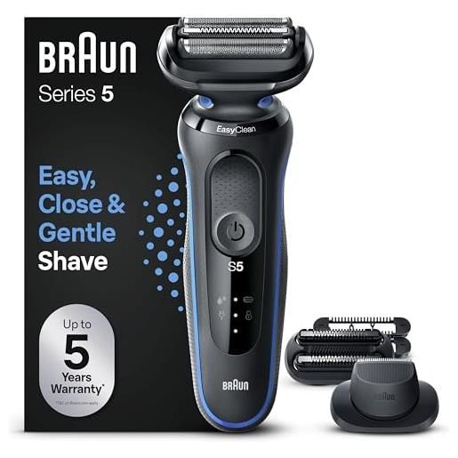 Braun series 5 rasoio elettrico barba a lamina senza fili, regolabarba uomo, rifinitore di precisione ed effetto barba incolta easy. Click, easy. Clean, wet&dry, ricaricabile, idea regalo, 51-b1820s blu
