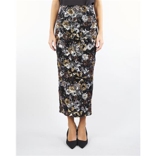 MAX MARA STUDIO gonna nero tubino in tulle e paillette