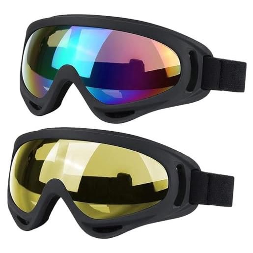 JTENG 2x maschera da sci con protezione uv & anti-appannamento per uomo e donna - occhialoni da sci per portatori di occhiali, snowboard & motocross (colore + grigio)