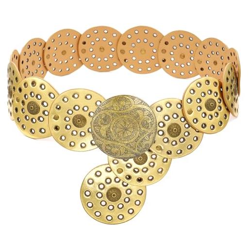LIMHOO ampia cintura a disco per le donne in pelle scava fuori cintura rotonda boho western cintura in vita, a oro rame, m: 120cm/47.2in