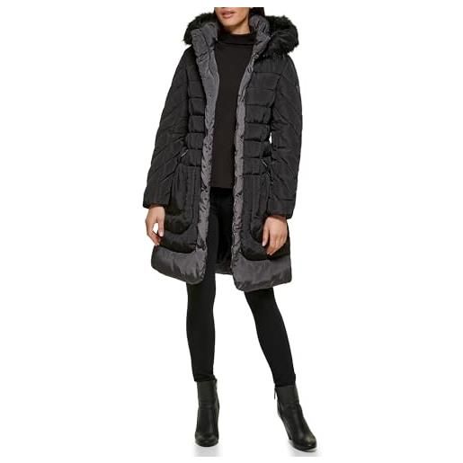 GUESS women's midweight puffer jacket cappotto alternativo in piuma, nero con cintura, x-large donna