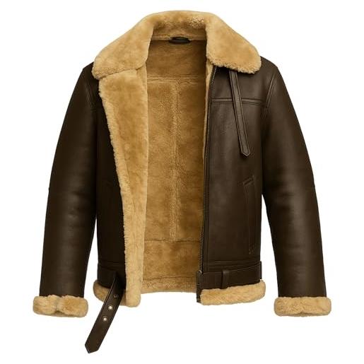 TRESSANO giacca da uomo raf b3 aviator bomber in pelle di montone marrone in pelliccia sintetica di montone, marrone, large