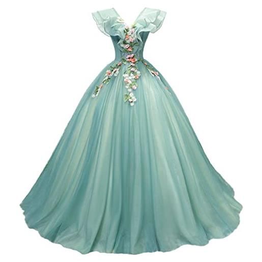 Xinaier abito lungo da donna, in tulle, formale, da sera, da ballo, per feste, quinceanera, verde giada, 40
