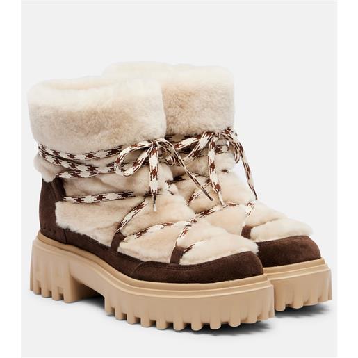 Hogan stivali stringati in suede e shearling