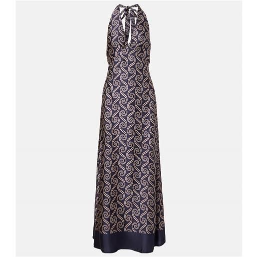 Faithfull abito lungo elidia in raso con stampa e schiena scoperta