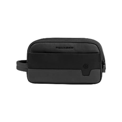 PIQUADRO - beauty case uomo in tessuto riciclato e pelle - colore nero - da viaggio elegante