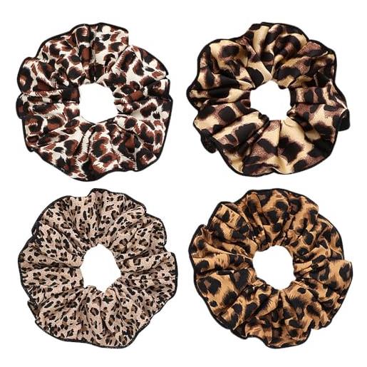 AMOR SPES 4 elastici per capelli con stampa leopardata, per donne e ragazze, set di accessori per capelli (grande a)