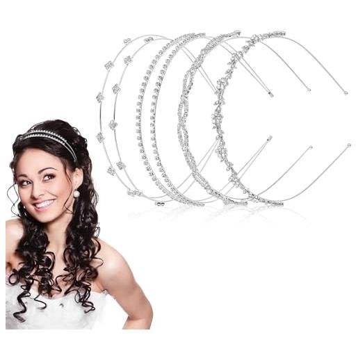 CIATBYYJ 4 fasce per capelli con strass argentati, gioielli per capelli da sposa con brillantini, semplici cristalli, corona di tiara da sposa, scintillanti, accessori eleganti per donne e ragazze