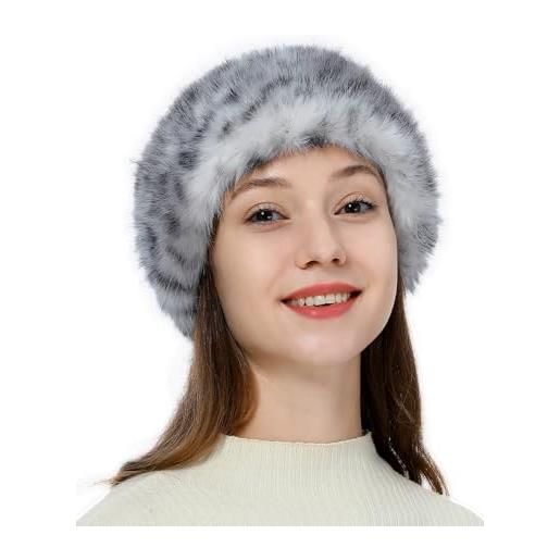 soul young fascia in pelliccia sintetica con elastico per paraorecchie invernale da donna (taglia unica, leopardato grigio)
