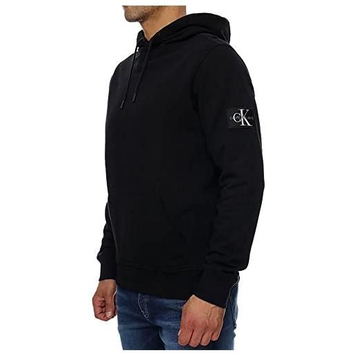 Calvin Klein jeans monologo sleeve badge hoodie j30j314036 felpe con cappuccio, nero (ck black), xxl uomo