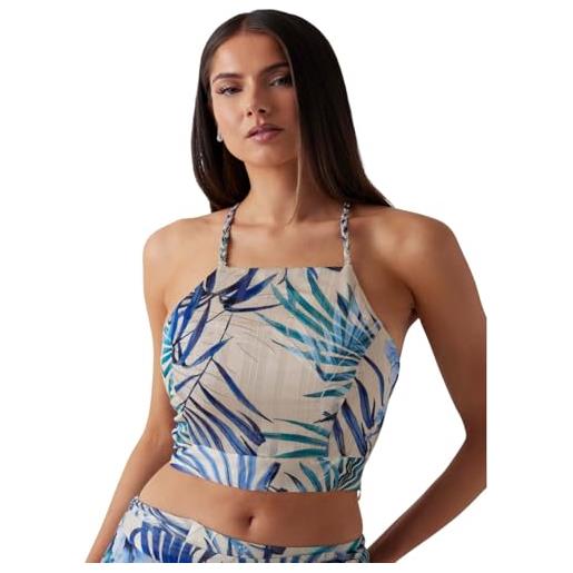 Guess top corto gaelle senza maniche eco da donna, stampa fiji palm, l