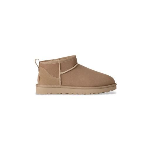 UGG per donna. 1116109 stivaletti w classic ultra mini in pelle sabbia [2953231], marrone, basso, 1 a 3 cm, nessuno, casual