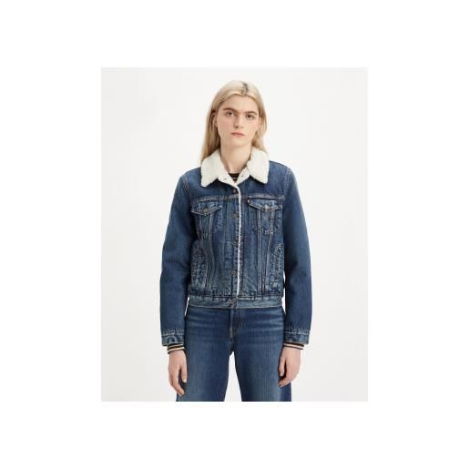 Levi's per donna. 36136-0063 giacca blu sherpa trucker [3040349], casual, cotone, denim, manica lunga