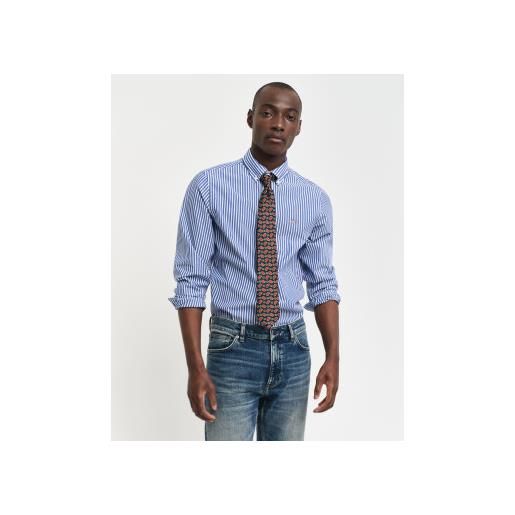 Gant per uomo. 3000132 camicia slim fit in popeline blu a righe [3089800], casual, cotone, classico, manica lunga