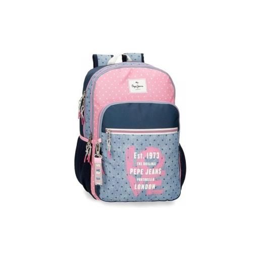Pepe Jeans unisex per bambino. 68222d1 zaino scuola noni denim con due scomparti 40 cm adattabile a trolley blu, rosa [3098889], casual, mul