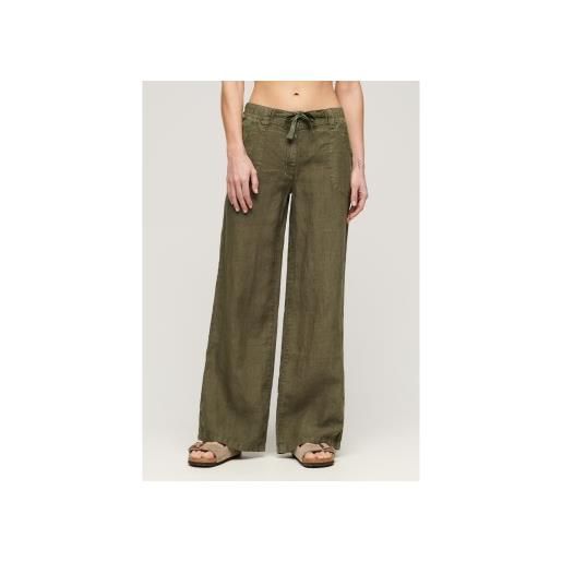 Superdry per donna. W7011006a pantaloni di lino verdi a vita bassa [3116109], casual, verde