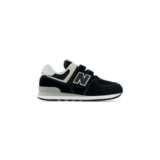 New Balance unisex per bambino. Pv574v1 scarpe da ginnastica in pelle 574 nere [3127022], nero, basso, velcro, casual, moda per bambini