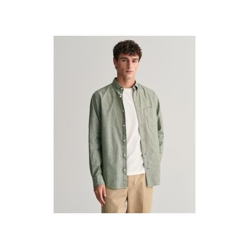 Gant per uomo. 3240100 camicia regular fit in cotone e lino verde [3129385], casual, manica lunga