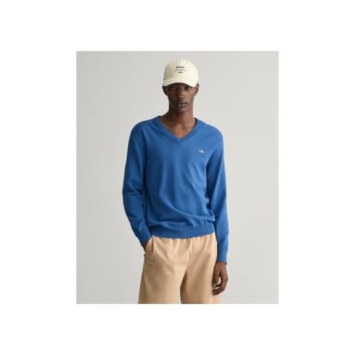 Gant per uomo. 8030562 classico maglione scollo a v in cotone blu [3129854], casual, manica lunga