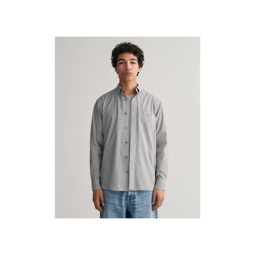 Gant per uomo. 3000140 camicia in popeline a righe da banchiere dalla vestibilità regolare nera [3130982], nero, casual, cotone, manica lung