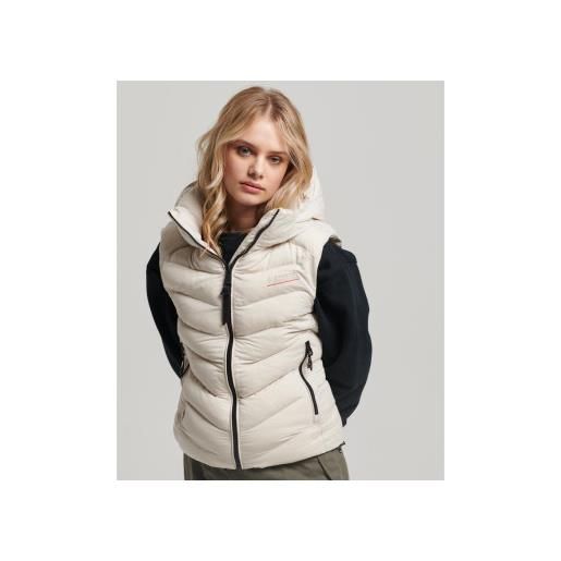 Superdry per donna. W5011560a gilet imbottito in microfibra con cappuccio beige [3133270], casual, polister riciclato, sostenibile