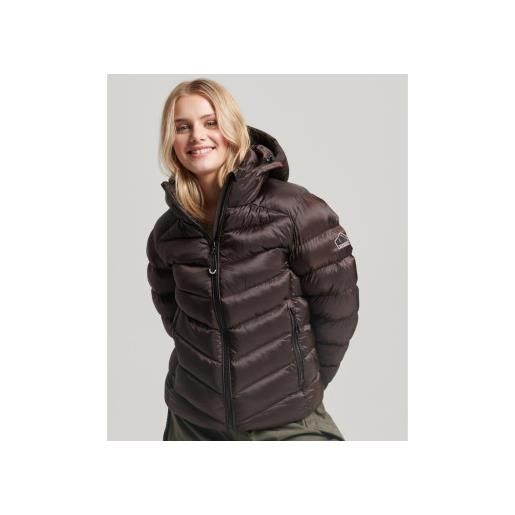 Superdry per donna. W5011593a giacca imbottita con cappuccio fuji marrone [3133325], casual, poliestere