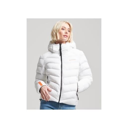 Superdry per donna. W5011594a giacca imbottita in microfibra bianca con cappuccio [3133327], bianco, casual, polister riciclato, sostenibile