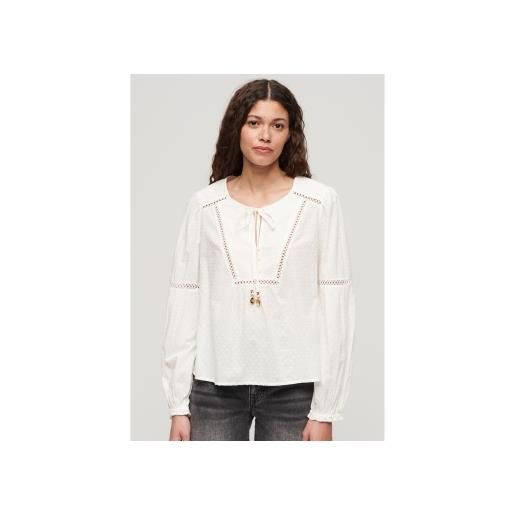 Superdry per donna. W6011862a blusa bianca ibiza [3133592], bianco, casual, manica lunga, cotone biologico, sostenibile