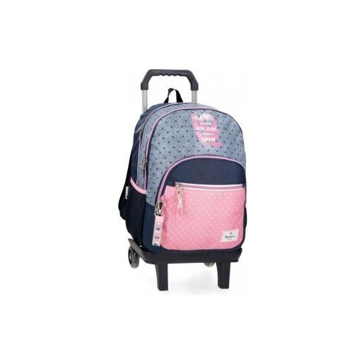 Pepe Jeans per ragazza. 68225t1 zaino noni denim doppio scomparto con trolley blu [3135053], casual, poliestere, moda per bambini