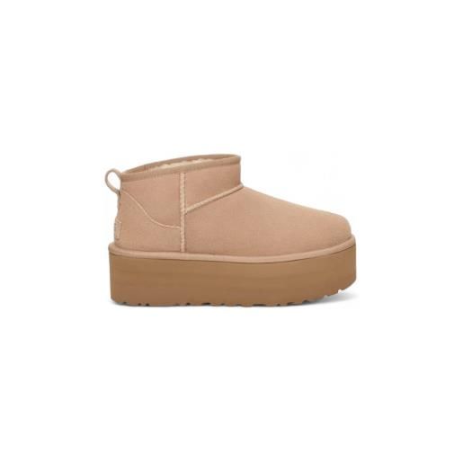 UGG per donna. 1135092 stivaletti classici in pelle beige con plateau ultra mini [3139574], 3 a 5cm, nessuno, casual, homewear