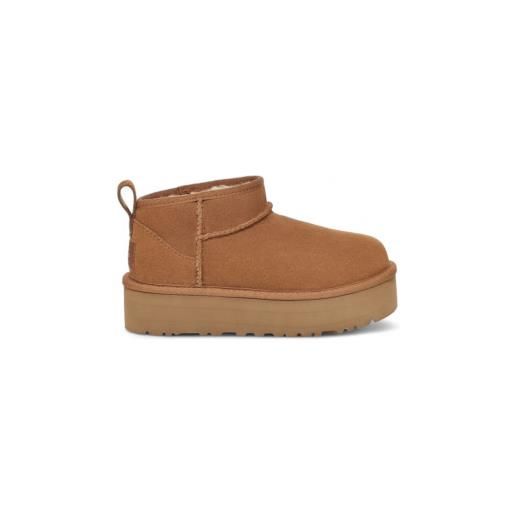 UGG per ragazza. 1157791k stivaletti in pelle marroni classici ultra mini con plateau [3139590], marrone, 3 a 5cm, nessuno, casual, homewear