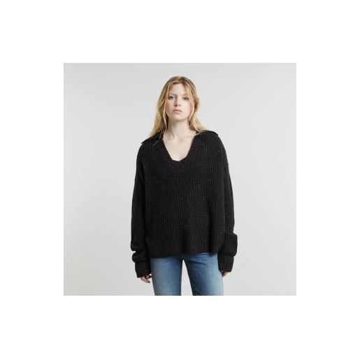 G-Star per donna. D25220-d890-g859 polo ampia nera lavorata a maglia pesante [3156049], nero, casual, manica lunga, polister riciclato, sost