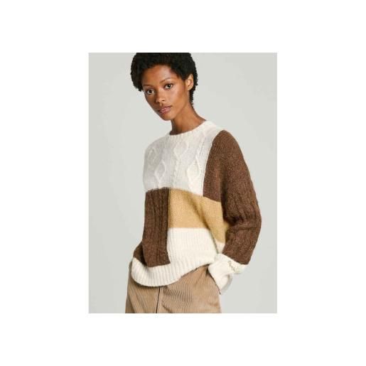 Pepe Jeans per donna. Pl702194 maglione hilary bianco, marrone [3184244], casual, poliestere