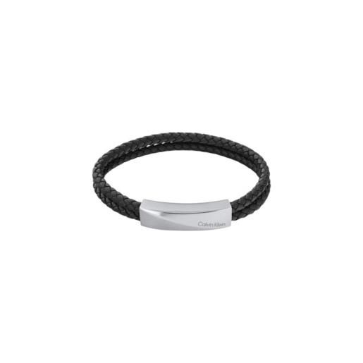 Calvin Klein per uomo. 35000097 bracciale in pelle nera avvolto e intrecciato [3205796], nero, casual, acciaio inossidabile