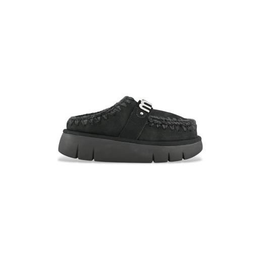 Mou per donna. Mu. Fw531001a zoccoli in pelle nera con logo in metallo bounce clog [3210061], nero, 3 a 5cm, nessuno, casual