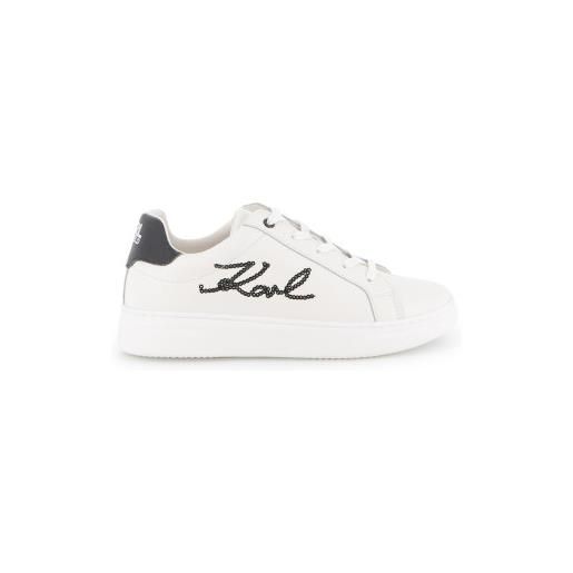 Karl Lagerfeld per ragazza. Z30982 sneakers in pelle con lettere bianche [3249662], bianco, basso, stringhe, casual, moda per bambini