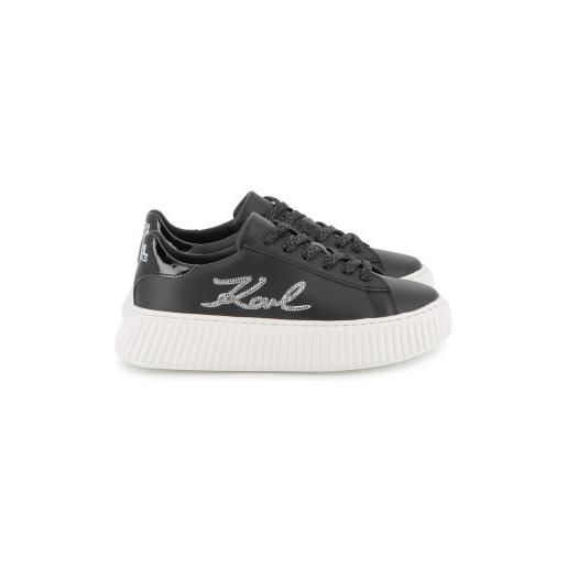 Karl Lagerfeld per ragazza. Z30978 sneakers in pelle nera di marca [3249663], nero, basso, stringhe, casual, moda per bambini