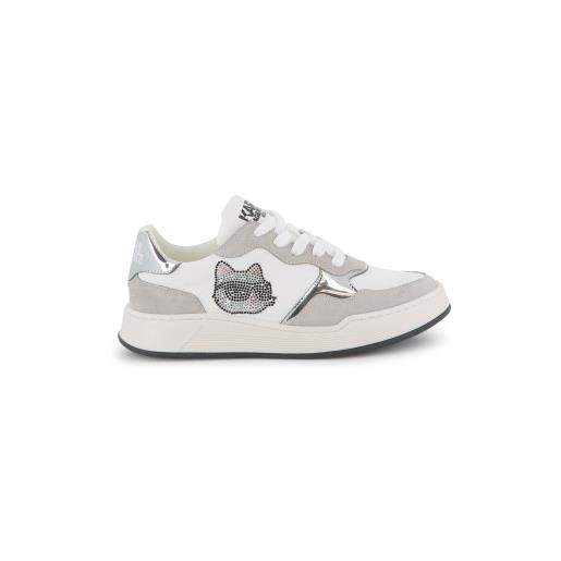 Karl Lagerfeld per ragazza. Z30986 sneakers in pelle bianca face [3249664], bianco, basso, stringhe, casual, moda per bambini