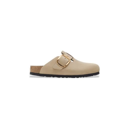 Birkenstock per donna. 1030425 zoccoli boston in pelle beige con fibbia grande [3249945], basso, nessuno, casual
